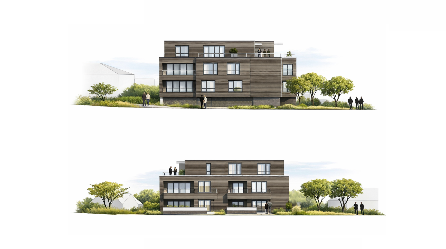 Aussenansicht des Wohnprojekts Muhlenstrasse 18 mit Holzfassade